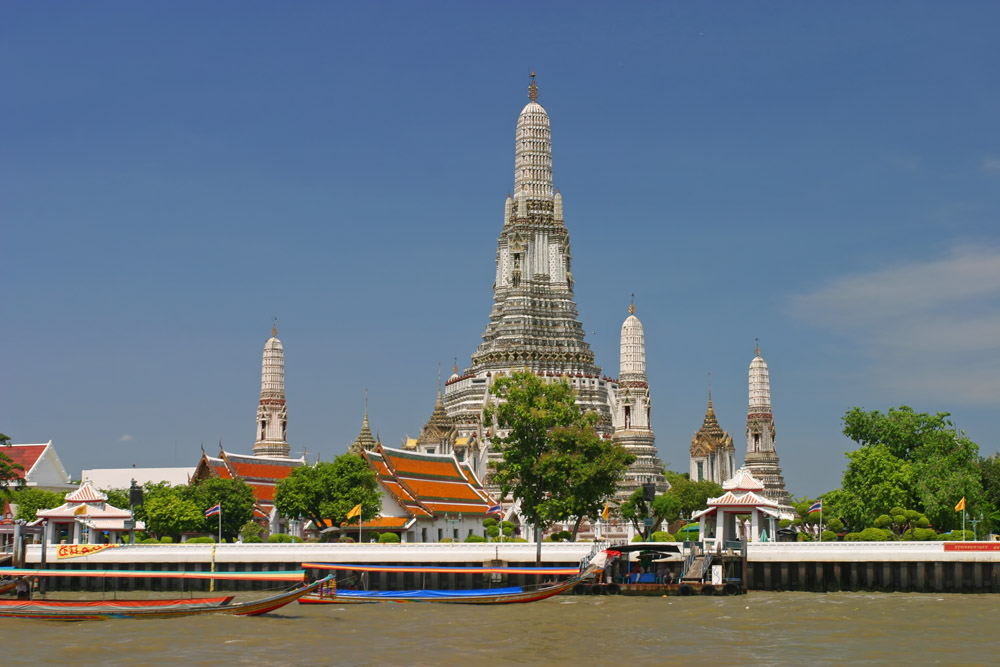 Wat Arun's towers beside Bangkok's Chao Phraya River